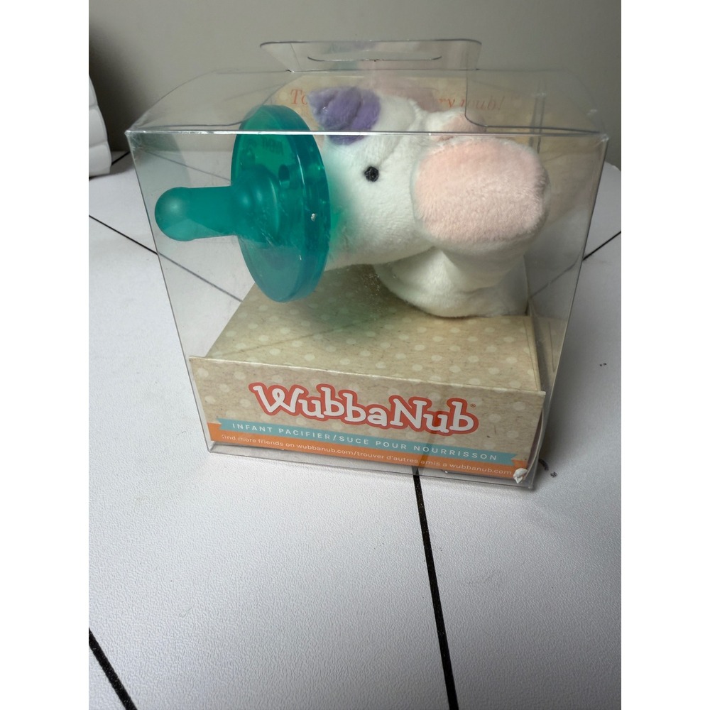 NEW WubbaNub Pacifier Infant 0-6M White Pink Unicorn Plush Silicone Soother
